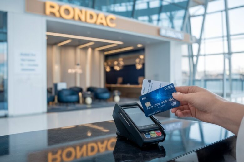 Un passager présente carte premium et carte d’embarquement à l’entrée du lounge